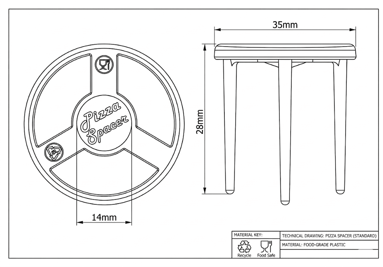 Disegno tecnico Salva Pizza - misure e specifiche del distanziatore pizza